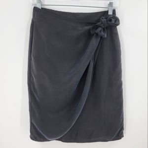 J Crew Japanese Cupro Faux Wrap Pencil Skirt High Waist Faded Black Tie Front 0